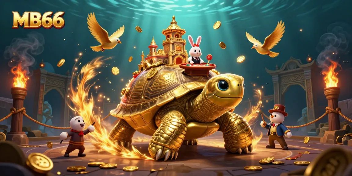 Experience vibrant gameplay thrills at MB66 with a dynamic 3D illustration showcasing casino elements.