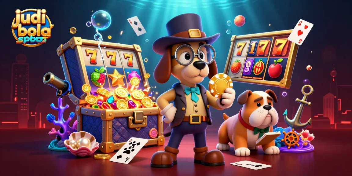 Engage in judi bola spbo with a dynamic scene featuring a detective and bulldog exploring treasures.