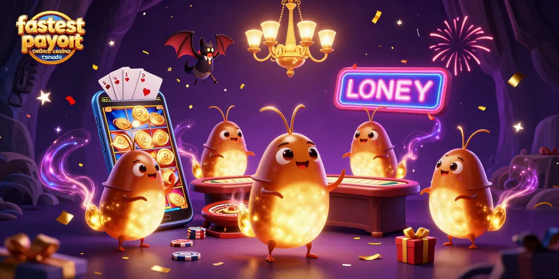 Experience the fastest payout online casino Canada with glowworms lighting a lively casino scene.