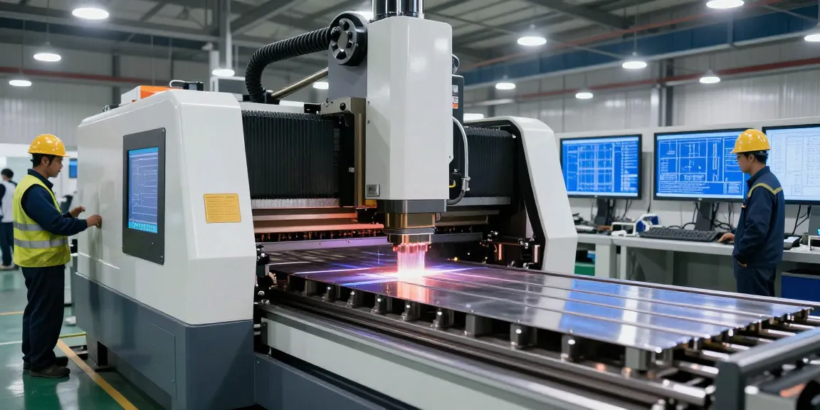 High-tech hydraulic cnc press brake machine in a modern industrial setting with CAD designs.