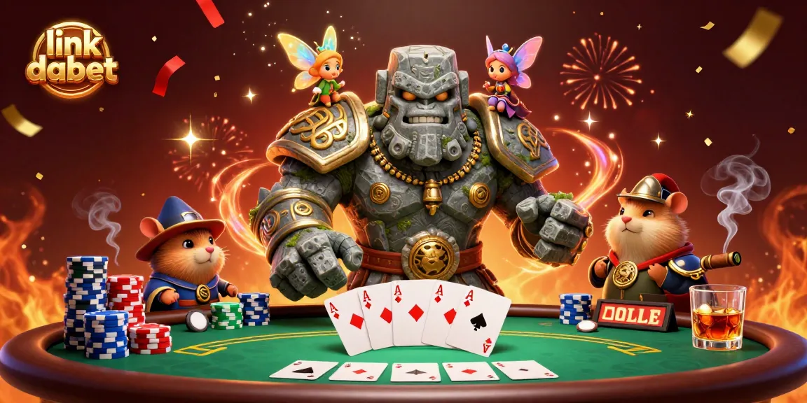 Engage in thrilling poker action with link dabet, featuring a magical golem and brave hamster knight.