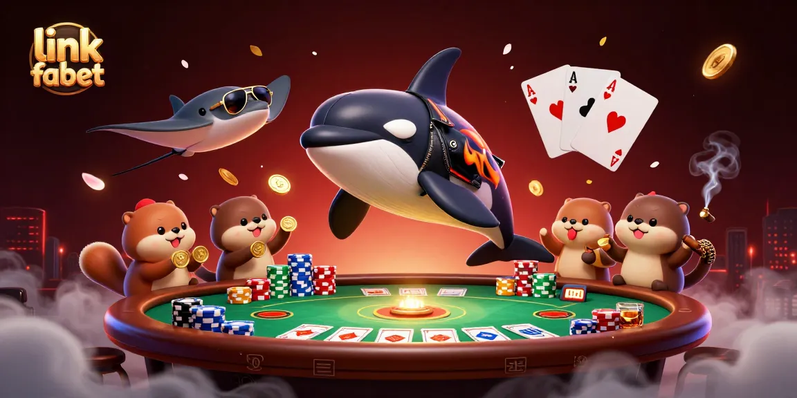 Experience thrilling gameplay with link fabet's vibrant scene featuring a jumping orca and poker elements.