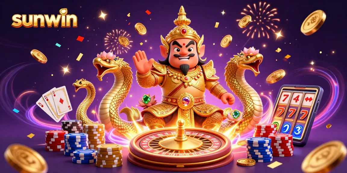 Win big with Sunwin's exhilarating online gaming experience featuring vibrant characters and dynamic casino elements.