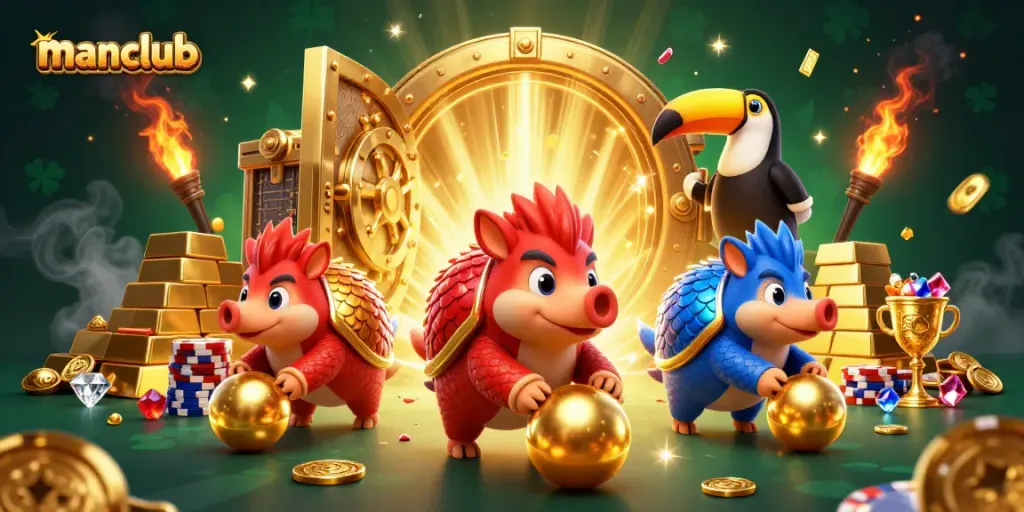 Experience the thrill of manclub with rival pangolins bowling through poker chips in a vibrant casino.