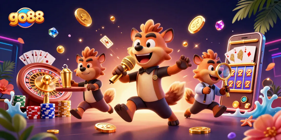 Experience thrilling gaming action at go88 with a lively casino scene featuring hyenas and vibrant decorations.