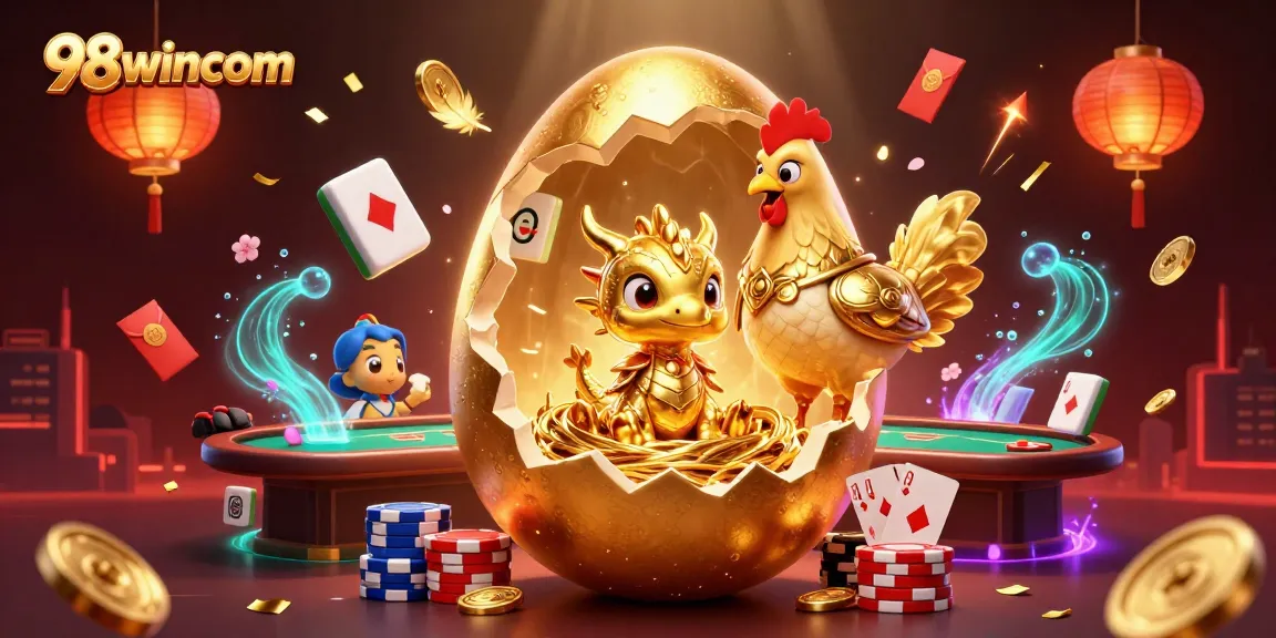 Experience thrilling poker action with 98wincom's golden dragon guardian amidst a vibrant casino scene.
