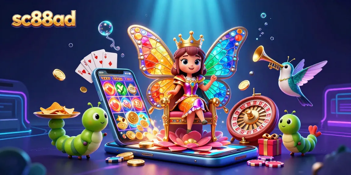 Engage with sc88ad's thrilling colorful slot game experience with a vibrant 3D casino illustration