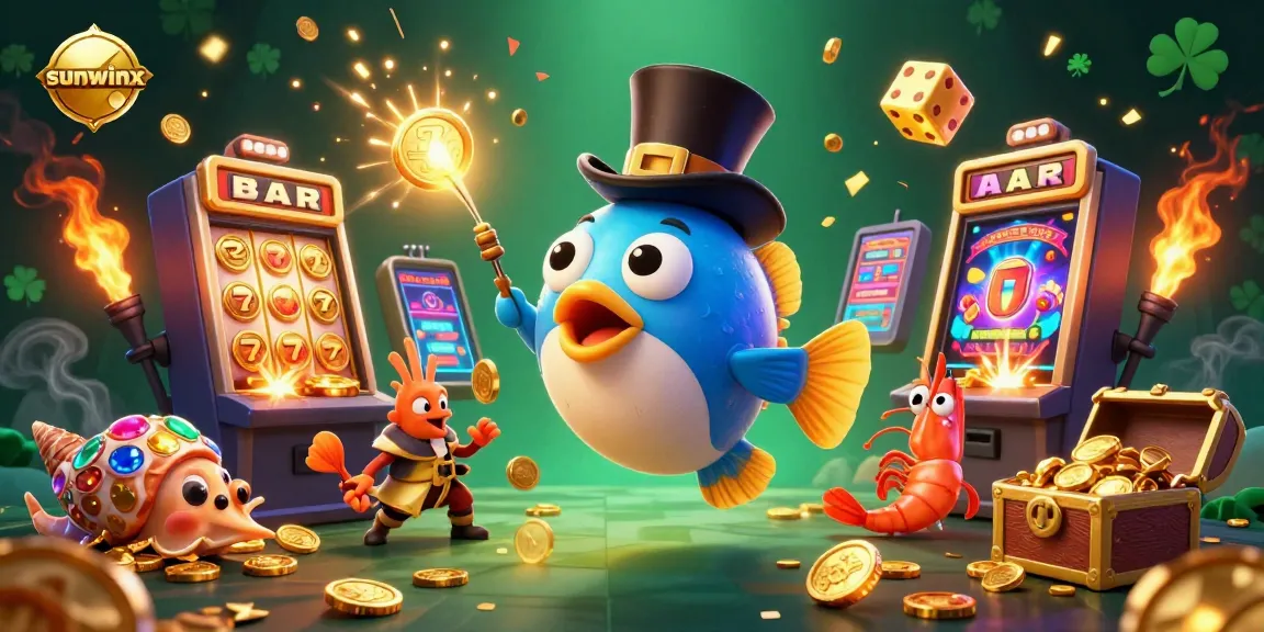 Engage with sunwinx's vibrant gaming experience featuring a golden coin-attracting fish with pirate friends.